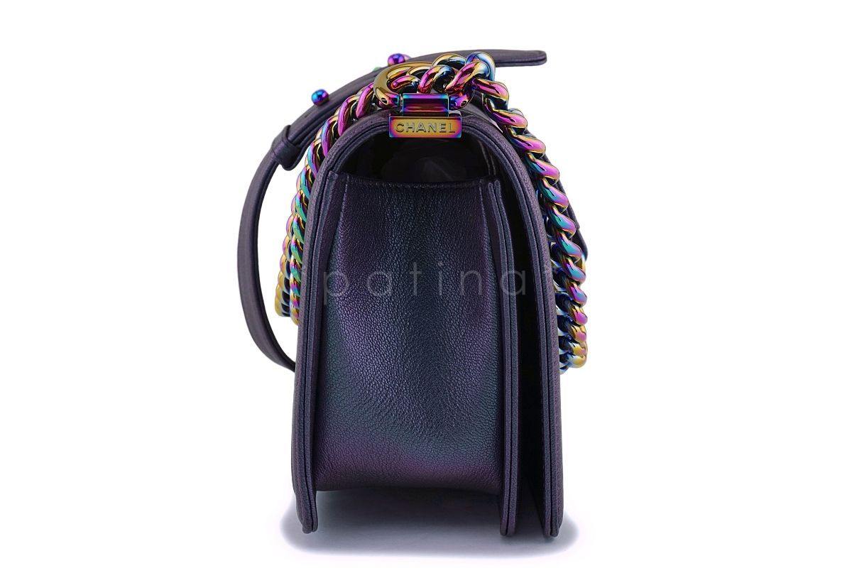 16C Chanel Purple Mermaid Classic Iridescent Boy Flap Bag Medium