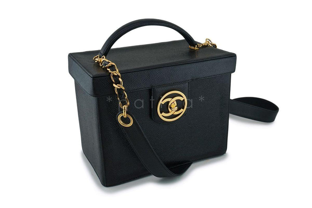 Chanel Vintage Black Caviar Vanity Cosmetics Case Box Shoulder Bag 24k GHW