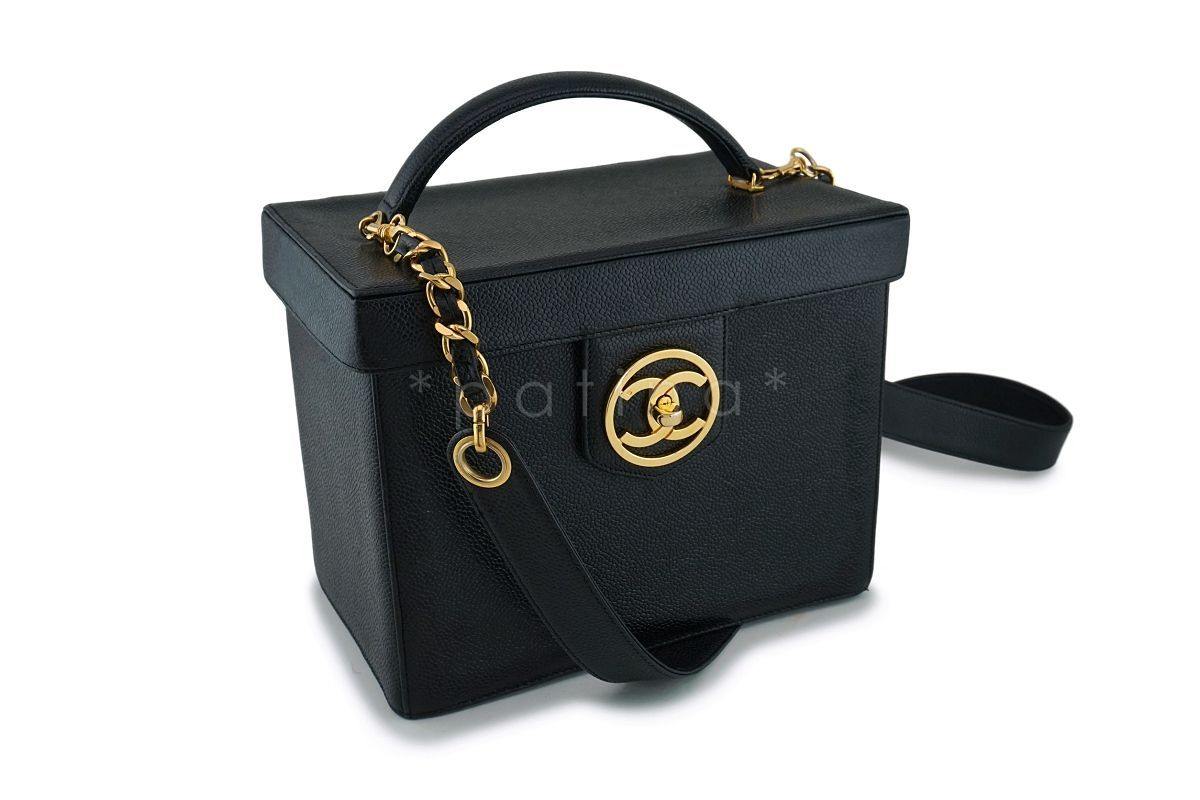 Chanel Vintage Black Caviar Vanity Cosmetics Case Box Shoulder Bag 24k GHW