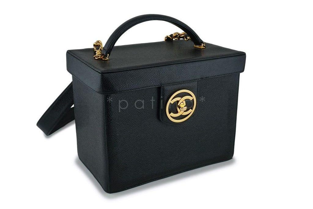 Chanel Vintage Black Caviar Vanity Cosmetics Case Box Shoulder Bag 24k GHW
