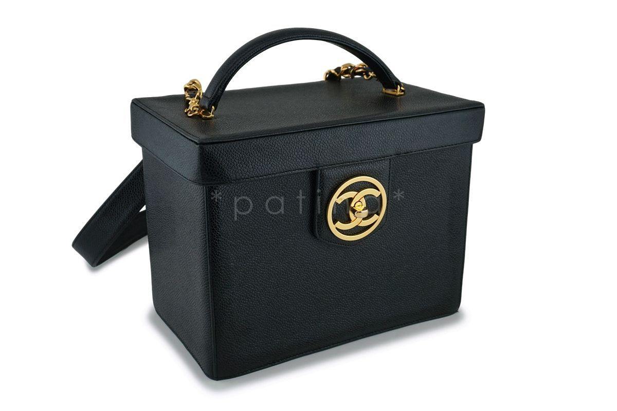 Chanel Vintage Black Caviar Vanity Cosmetics Case Box Shoulder Bag 24k GHW