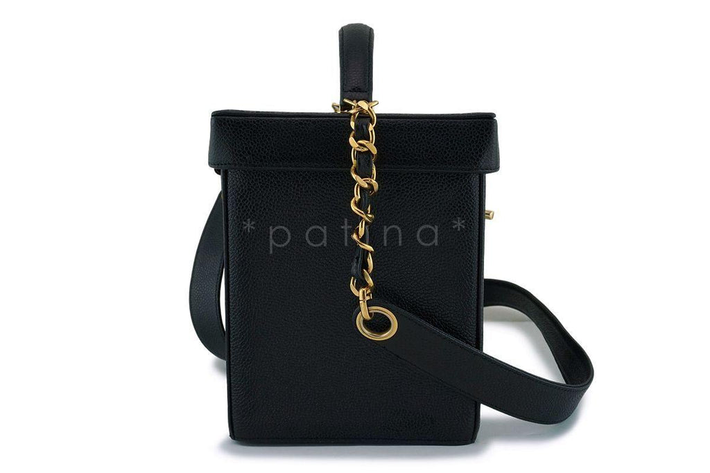 Chanel Vintage Black Caviar Vanity Cosmetics Case Box Shoulder Bag 24k GHW
