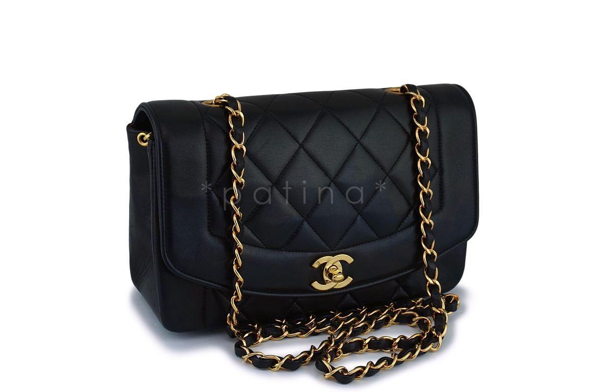 Chanel Vintage Black Small Lambskin Classic Diana Flap Bag 24k GHW