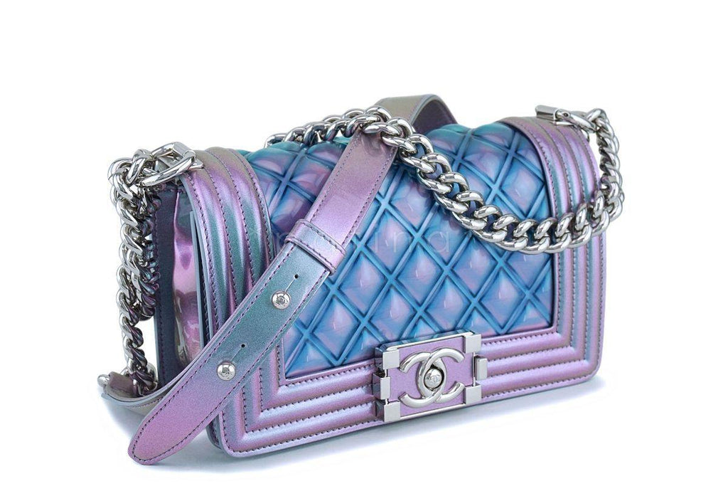 18S Chanel Iridescent Purple Mermaid Small Classic Water Boy Flap Bag SHW