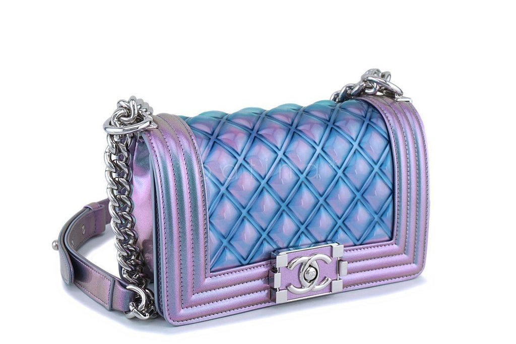 18S Chanel Iridescent Purple Mermaid Small Classic Water Boy Flap Bag SHW
