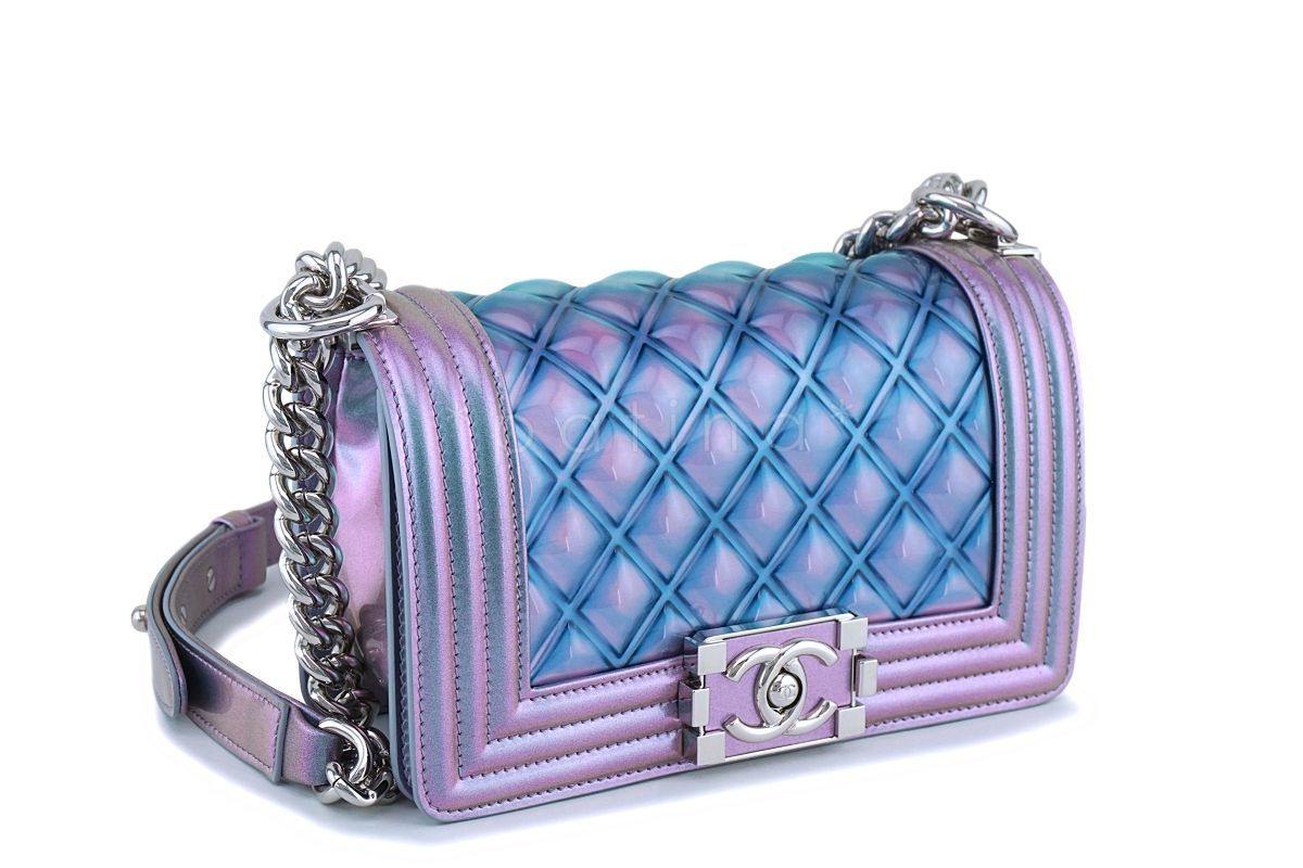 18S Chanel Iridescent Purple Mermaid Small Classic Water Boy Flap Bag SHW