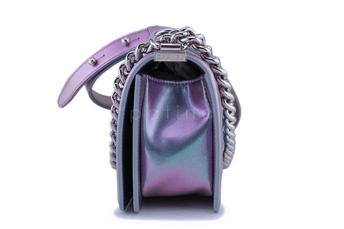 18S Chanel Iridescent Purple Mermaid Small Classic Water Boy Flap Bag SHW