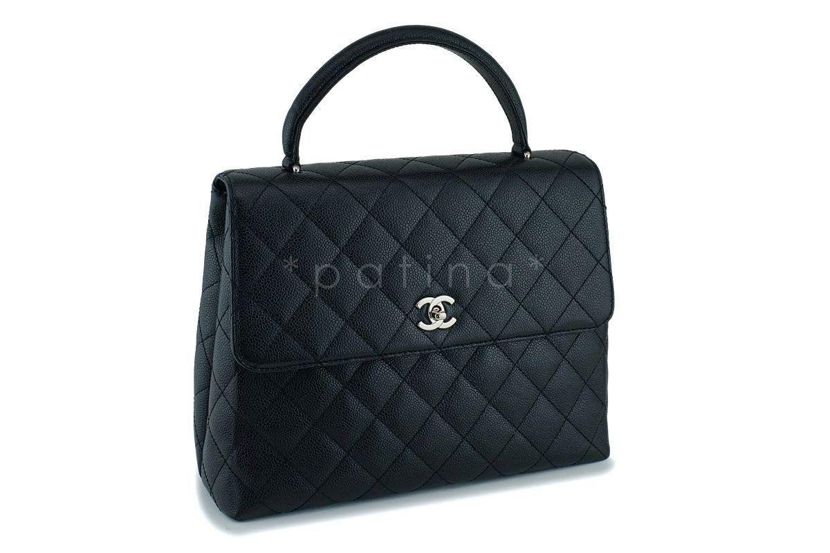 Chanel Black Caviar Quilted Classic Kelly Flap Tote Bag SHW