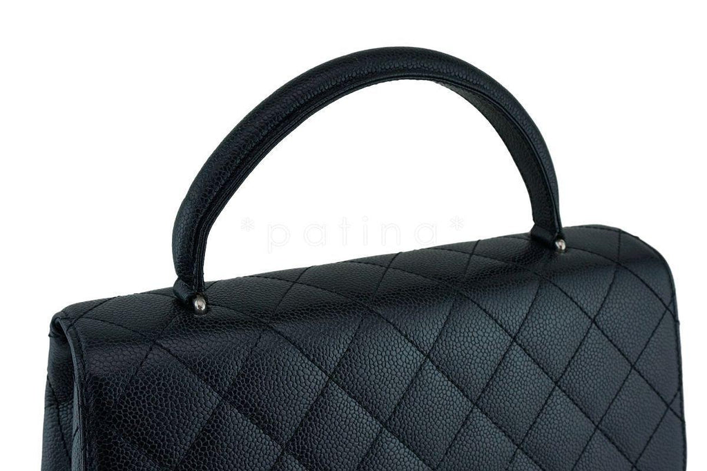 Chanel Black Caviar Quilted Classic Kelly Flap Tote Bag SHW