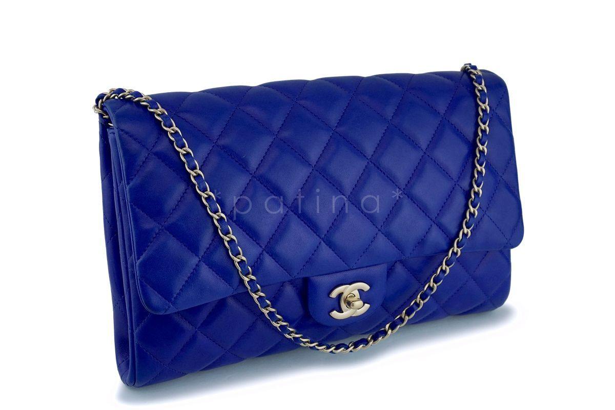 Chanel Electric Blue Roi Quilted Classic Clutch with Chain Flap Bag GHW