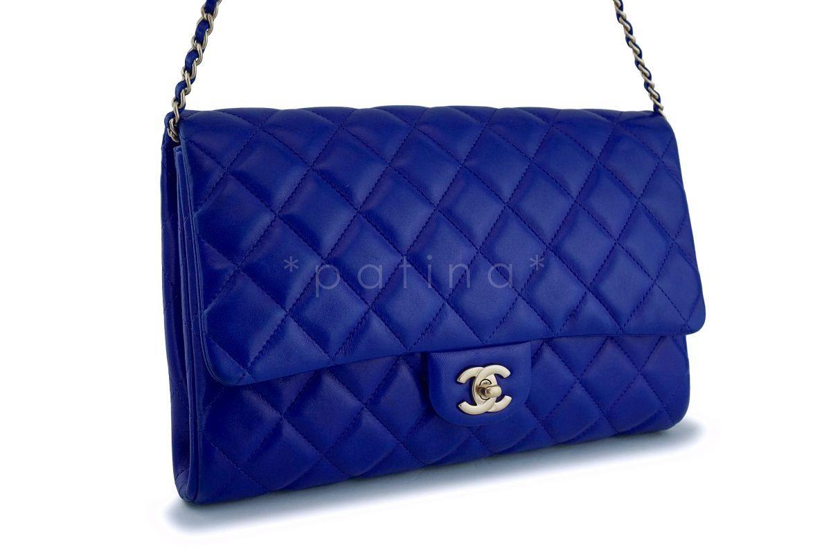 Chanel Electric Blue Roi Quilted Classic Clutch with Chain Flap Bag GHW