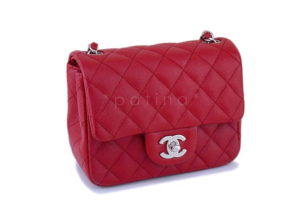 17B Chanel Red Caviar Square Mini Classic Flap Bag SHW