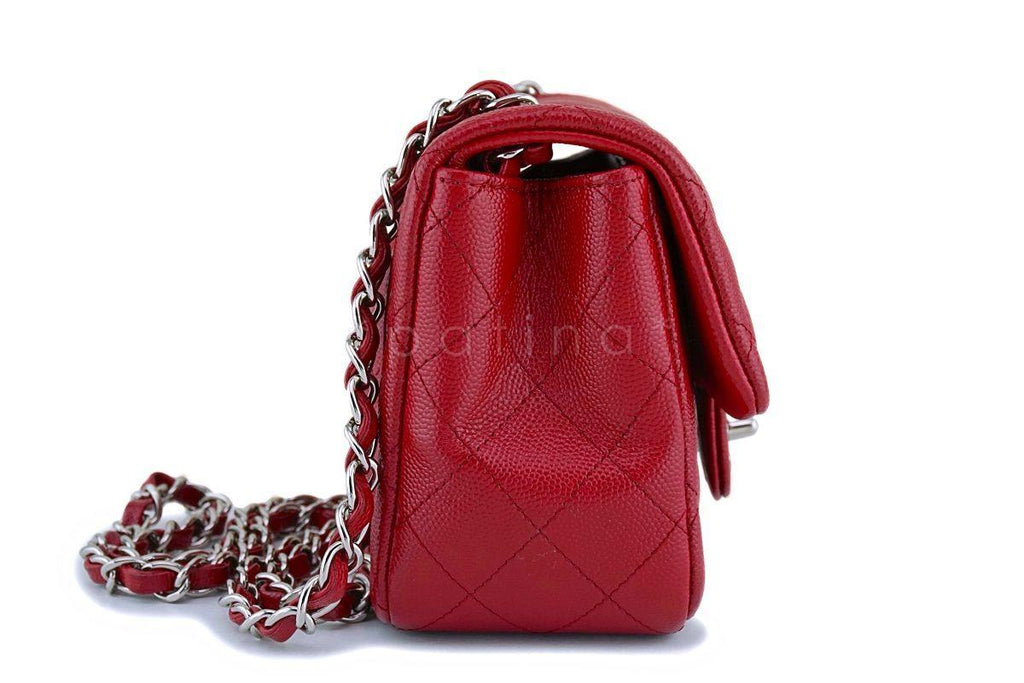 17B Chanel Red Caviar Square Mini Classic Flap Bag SHW