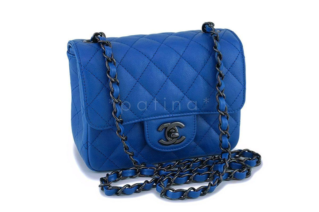 Chanel Blue Classic Quilted Square Mini 2.55 Flap Bag So Black HW