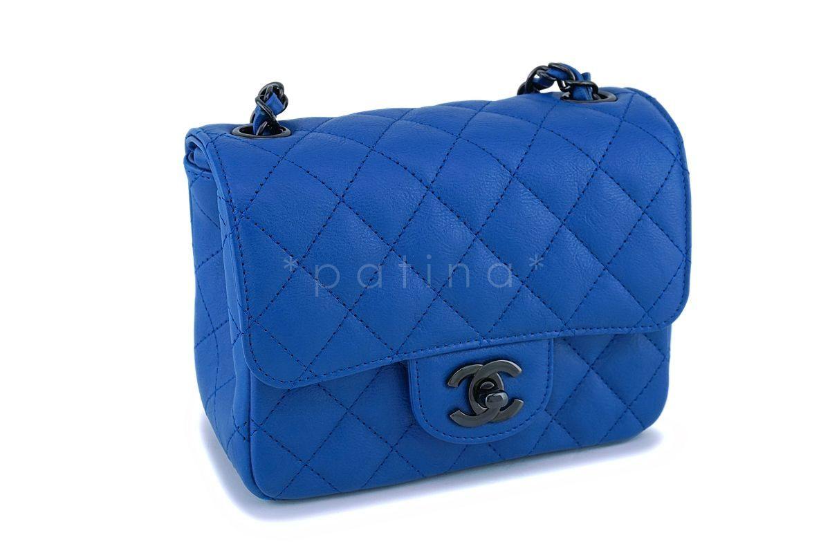Chanel Blue Classic Quilted Square Mini 2.55 Flap Bag So Black HW