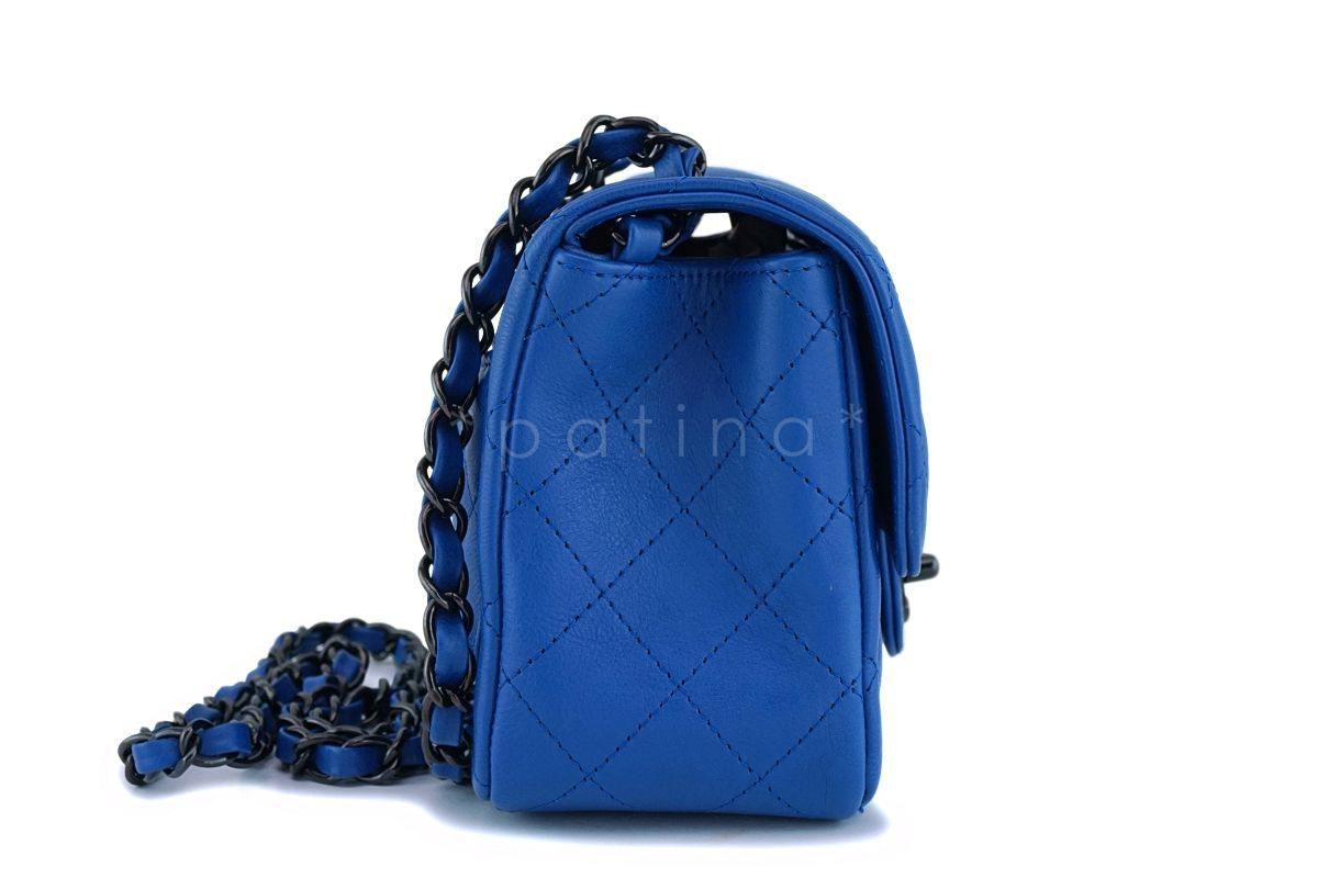 Chanel Blue Classic Quilted Square Mini 2.55 Flap Bag So Black HW