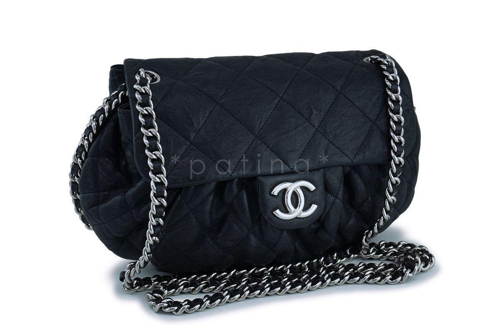 Chanel Black Textured Calf Medium Chain Around Crossbody Flap Bag SHW
