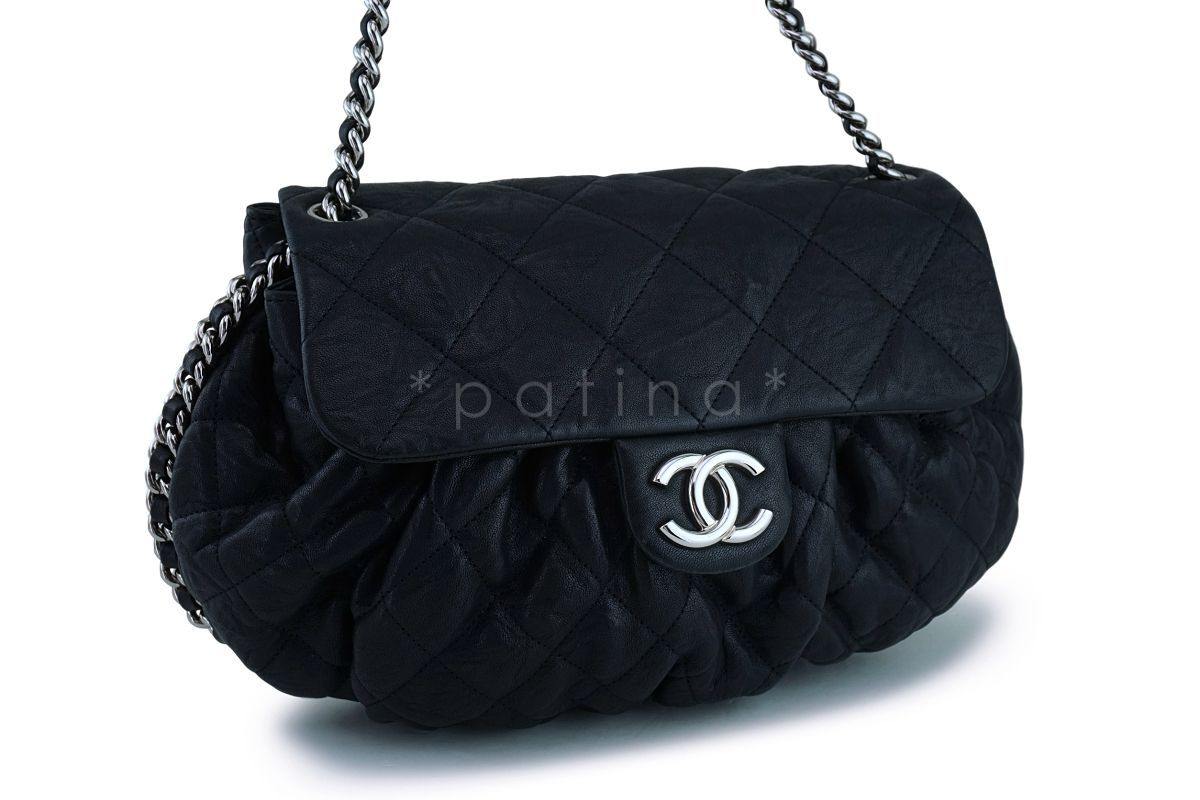 Chanel Black Textured Calf Medium Chain Around Crossbody Flap Bag SHW