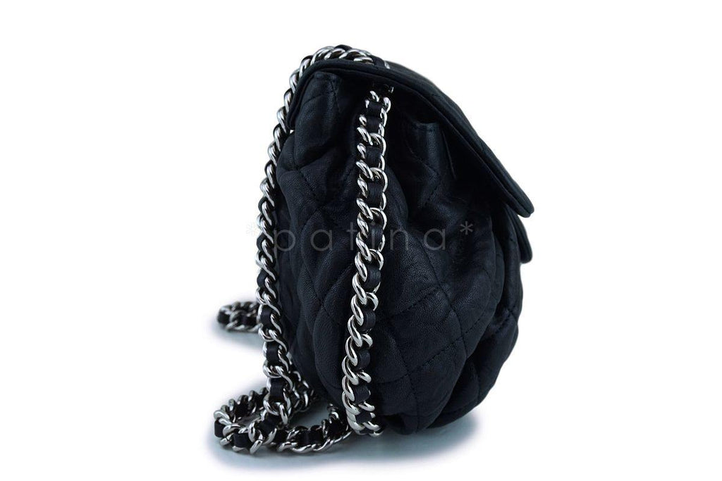 Chanel Black Textured Calf Medium Chain Around Crossbody Flap Bag SHW