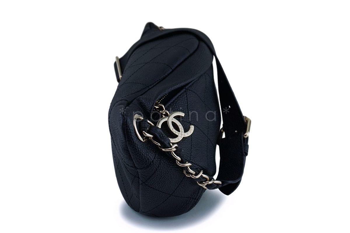 17P Chanel Black Soft Caviar Fanny Pack Belt Bag GHW 7GN