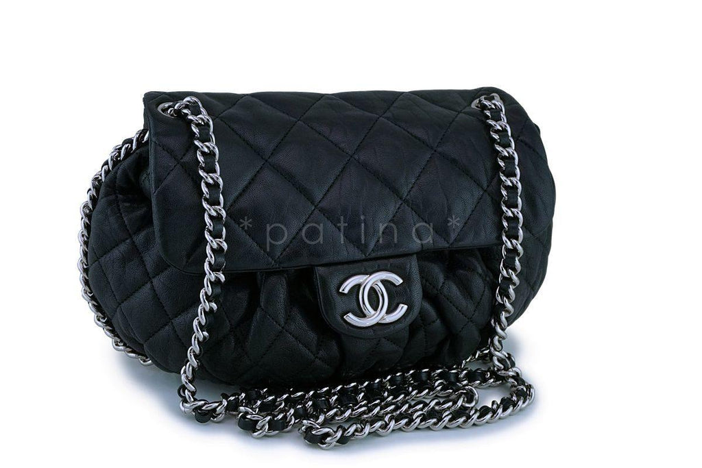 Chanel Black Textured Calf Medium Chain Around Crossbody Flap Bag SHW
