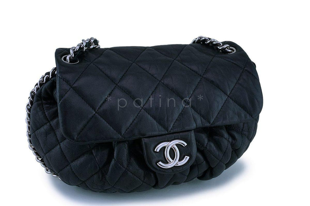 Chanel Black Textured Calf Medium Chain Around Crossbody Flap Bag SHW