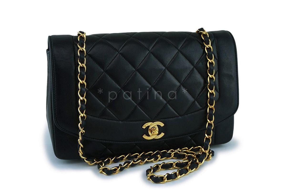 Chanel Black Vintage Lambskin Medium Diana Classic Flap Bag 24k GHW