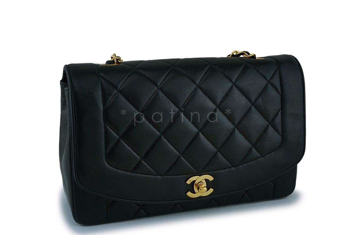 Chanel Black Vintage Lambskin Medium Diana Classic Flap Bag 24k GHW