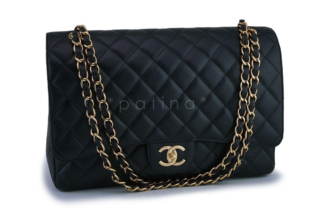 Chanel Black Caviar Maxi "Jumbo XL" Classic Double Flap Bag GHW