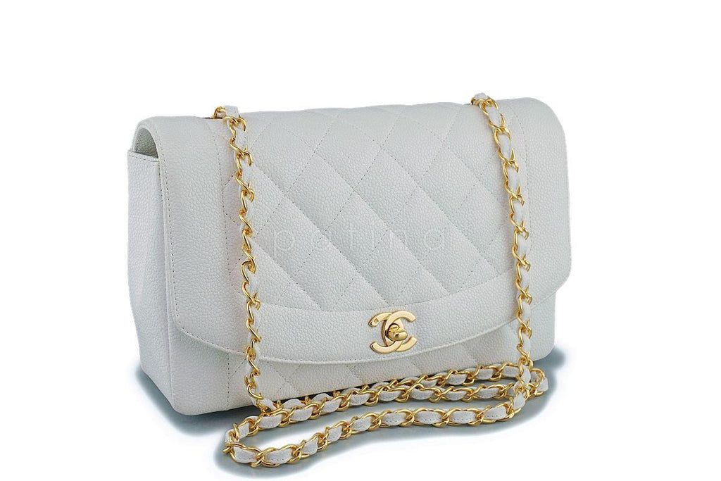 Chanel Vintage White Caviar Classic Diana Flap Bag 24k GHW
