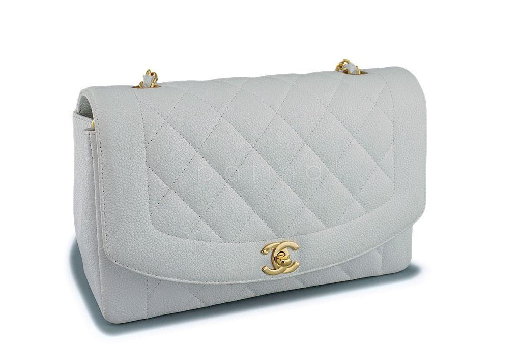 Chanel Vintage White Caviar Classic Diana Flap Bag 24k GHW