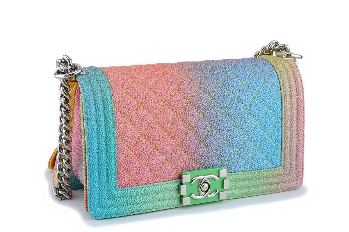 17C Chanel Rainbow Caviar Boy Cuba Multicolor Classic Boy Flap Bag