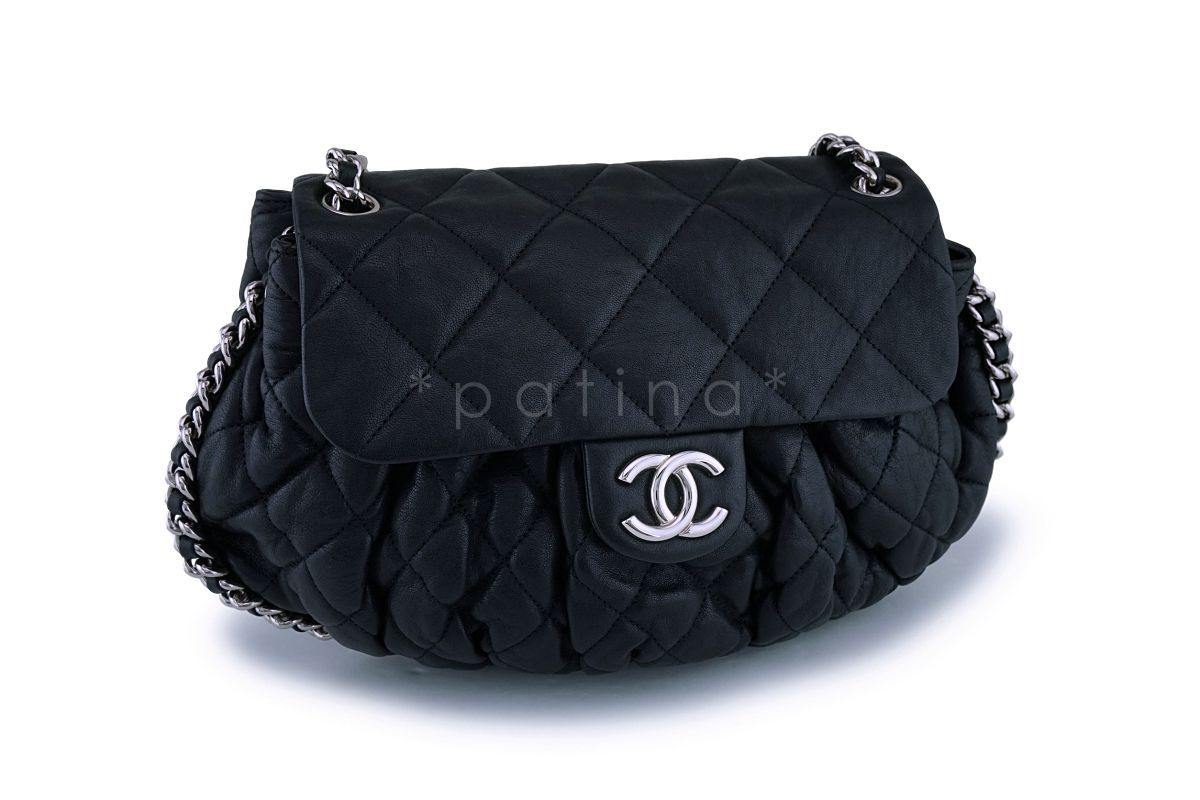 Chanel Black Textured Calf Medium Chain Around Crossbody Flap Bag SHW