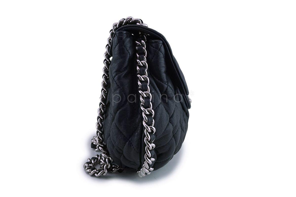 Chanel Black Textured Calf Medium Chain Around Crossbody Flap Bag SHW