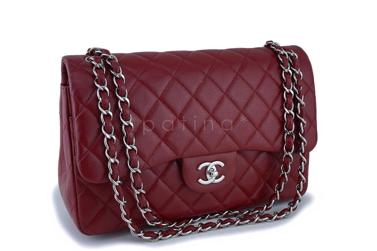 13B Chanel Red Caviar Jumbo Classic Double Flap Bag SHW