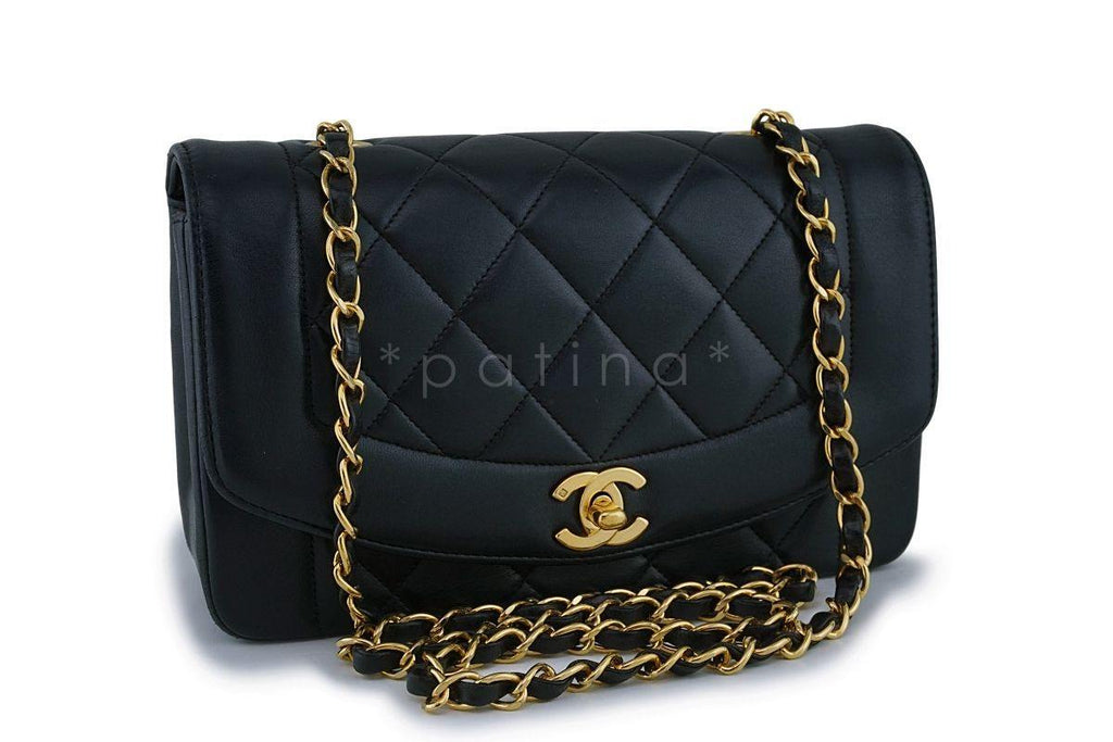 Chanel Black Vintage Lambskin Small Diana Classic Flap Bag 24k GHW