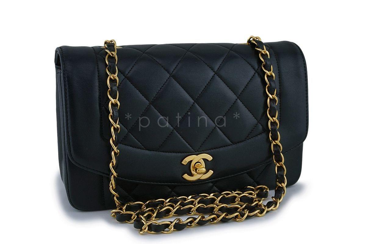 Chanel Black Vintage Lambskin Small Diana Classic Flap Bag 24k GHW