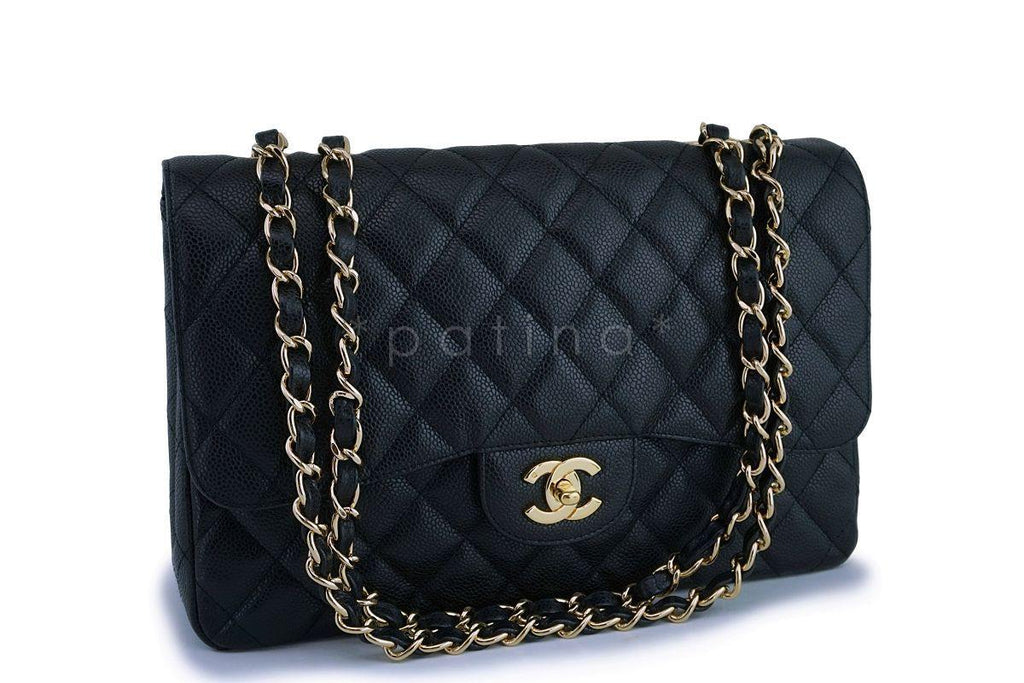 *rare* Chanel Black Caviar Classic Jumbo Flap Bag 24k GHW