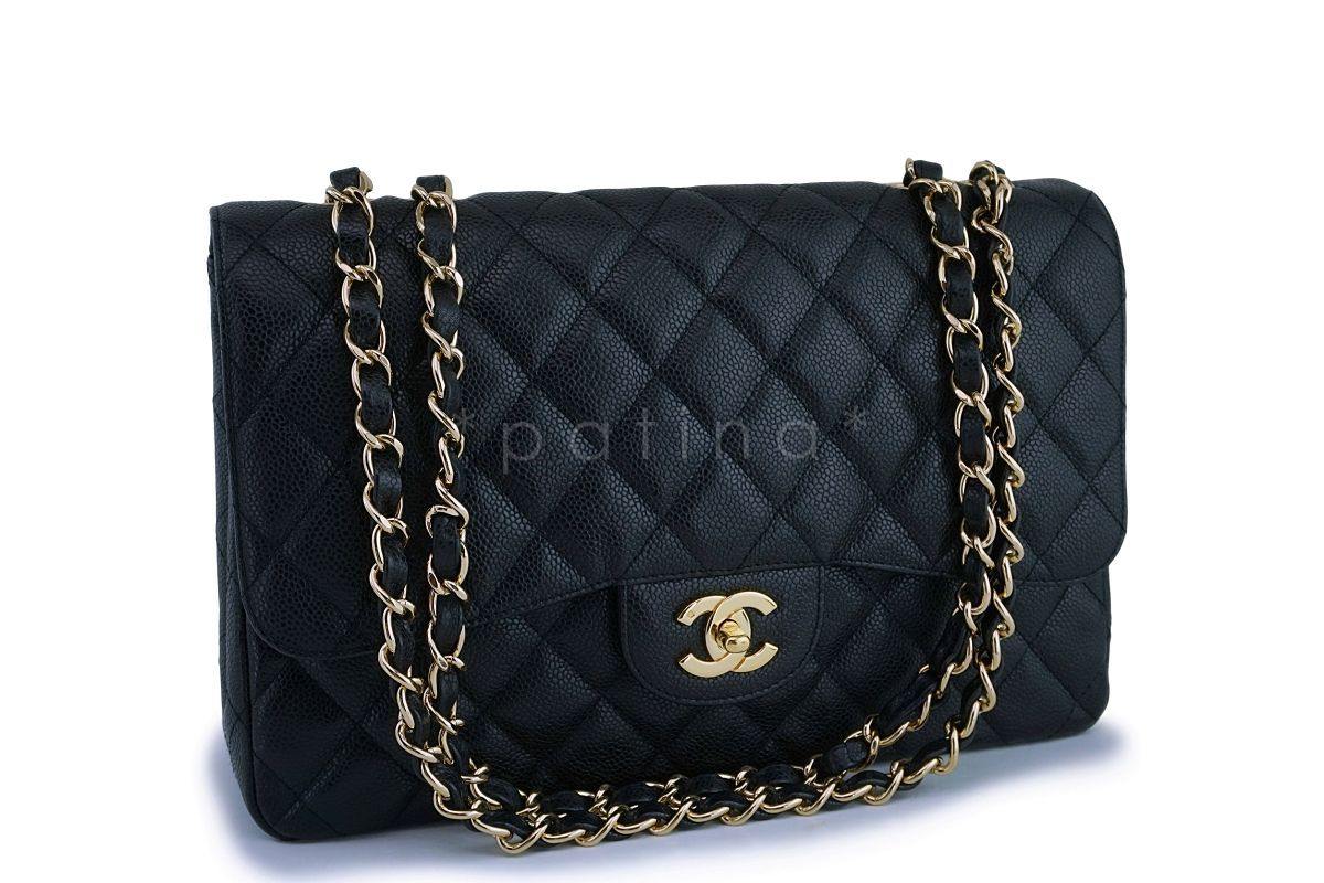 *rare* Chanel Black Caviar Classic Jumbo Flap Bag 24k GHW