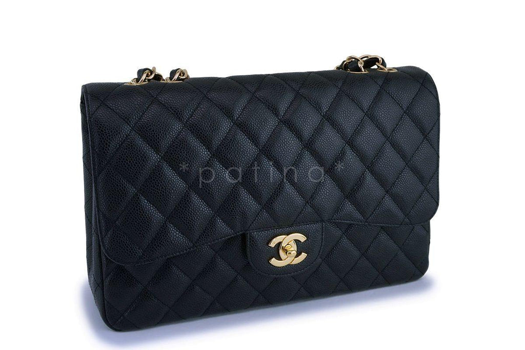 *rare* Chanel Black Caviar Classic Jumbo Flap Bag 24k GHW