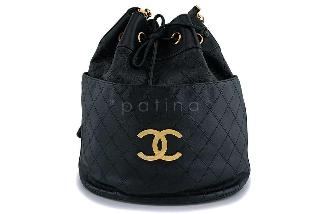 Rare Chanel Vintage Black Drawstring Bucket Bag 24k GHW
