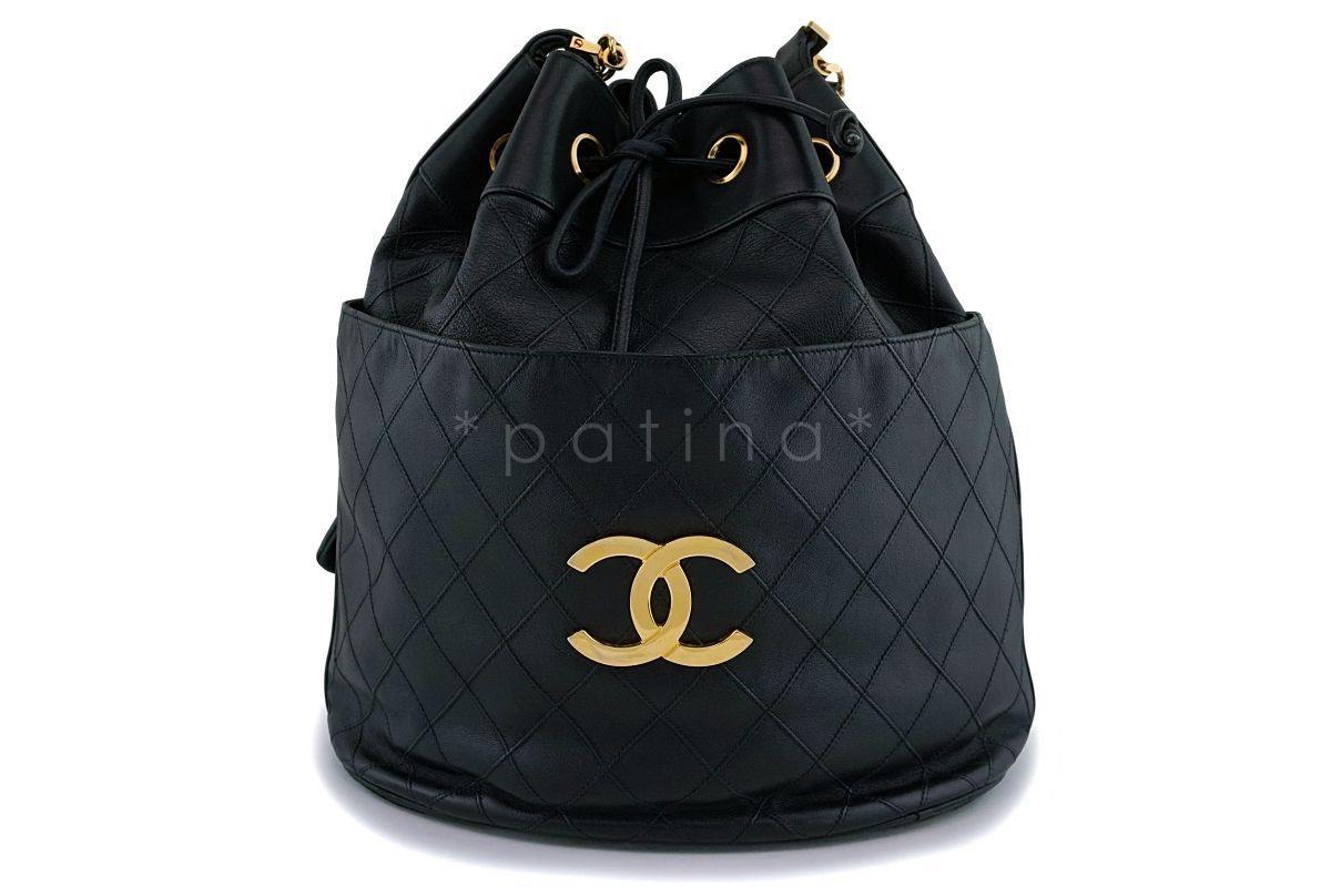 Rare Chanel Vintage Black Drawstring Bucket Bag 24k GHW