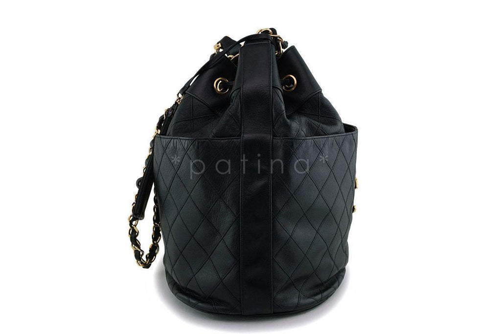 Rare Chanel Vintage Black Drawstring Bucket Bag 24k GHW
