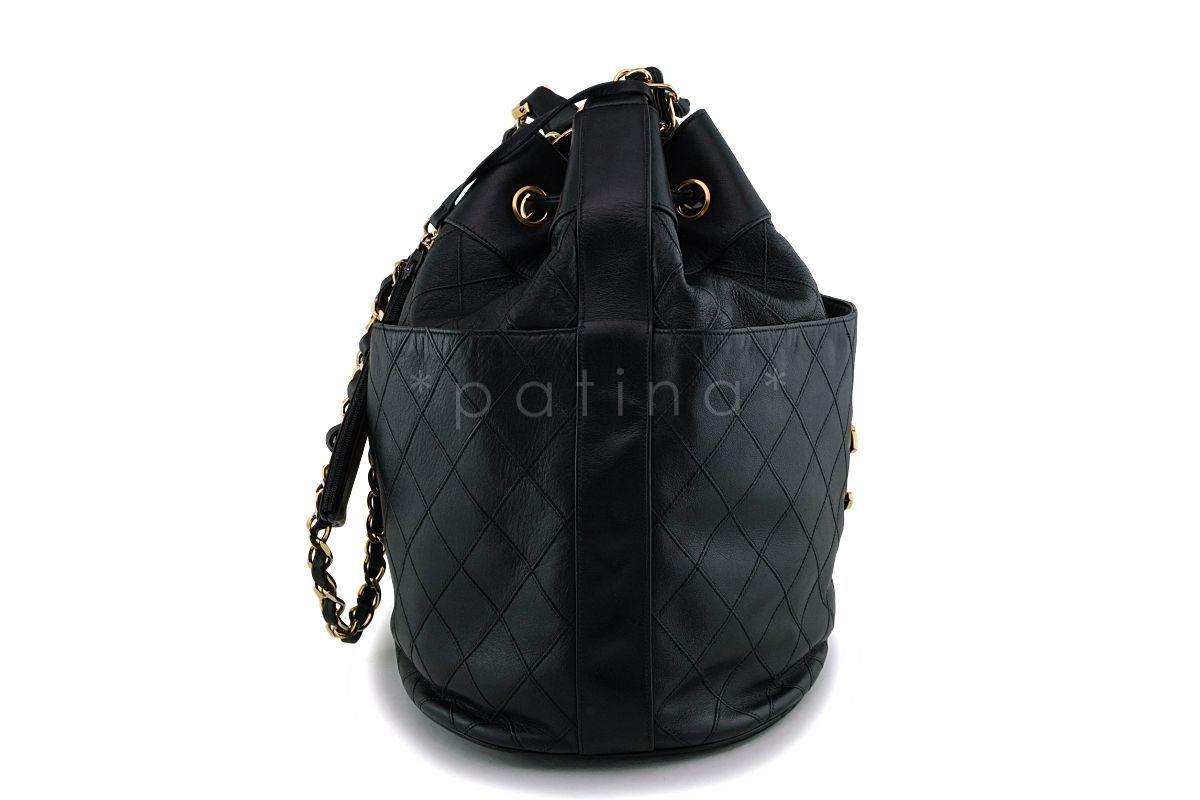 Rare Chanel Vintage Black Drawstring Bucket Bag 24k GHW