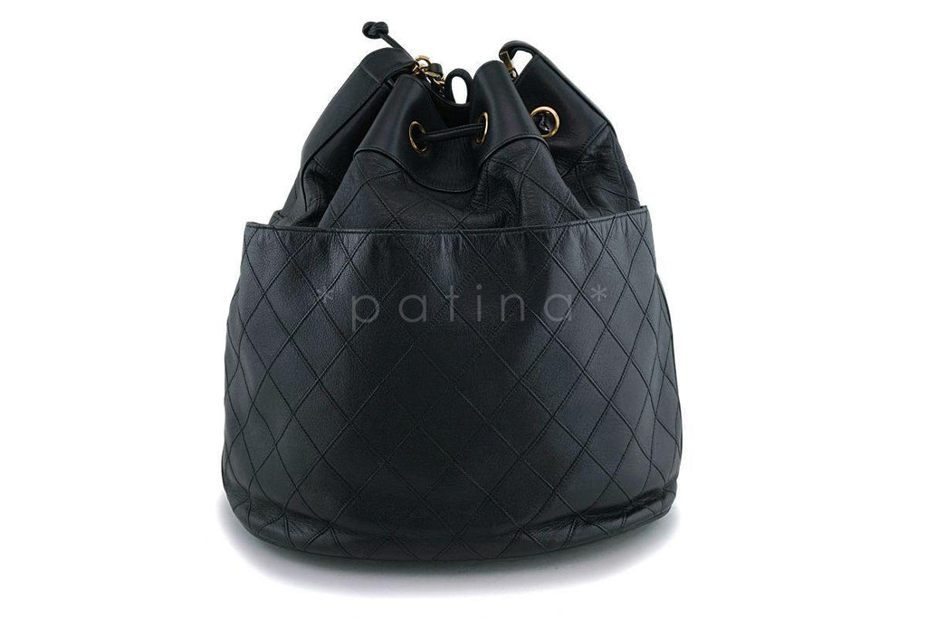 Rare Chanel Vintage Black Drawstring Bucket Bag 24k GHW