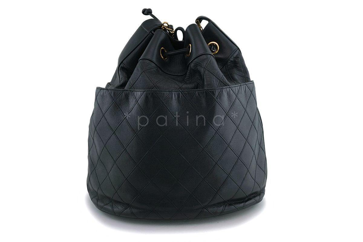 Rare Chanel Vintage Black Drawstring Bucket Bag 24k GHW