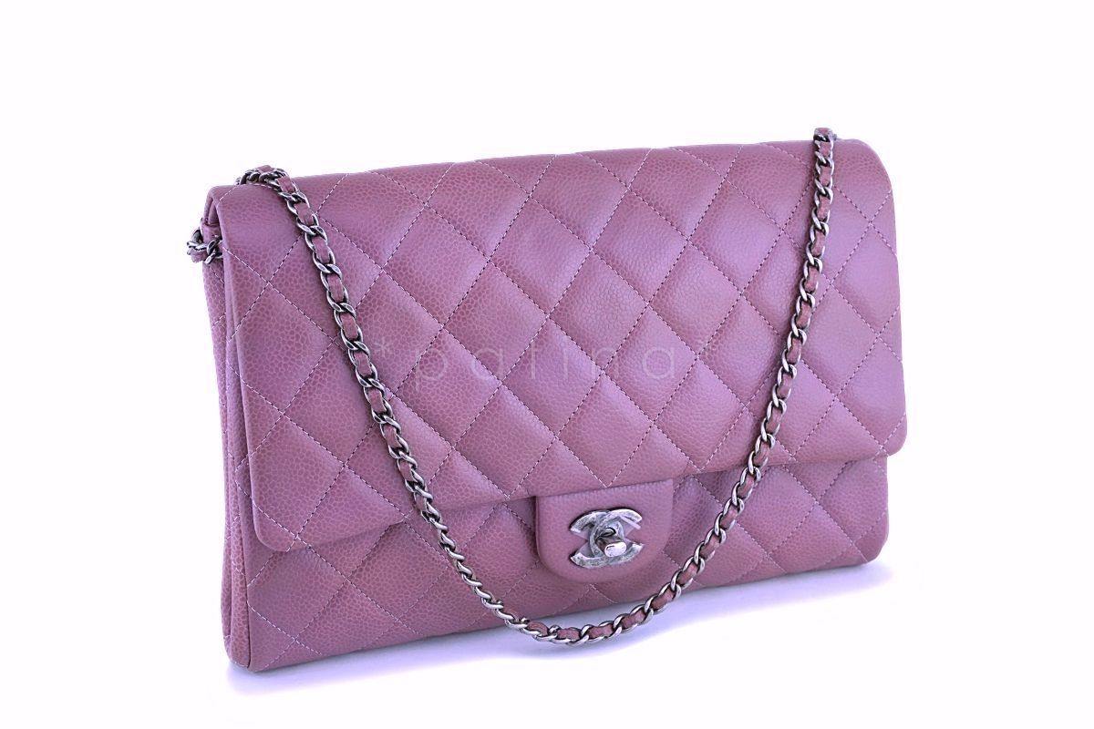 Chanel Mauve Pink-Violet Caviar Classic Timeless Clutch Flap w Chain Bag RHW