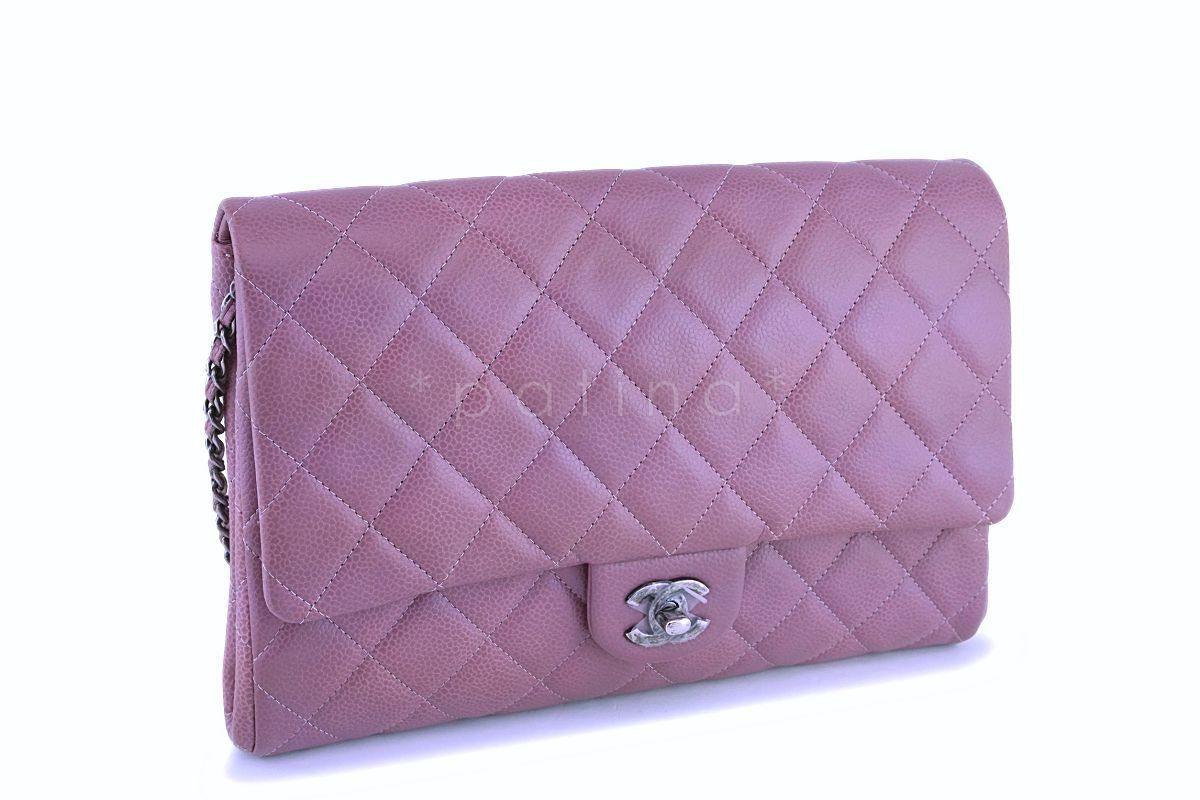 Chanel Mauve Pink-Violet Caviar Classic Timeless Clutch Flap w Chain Bag RHW