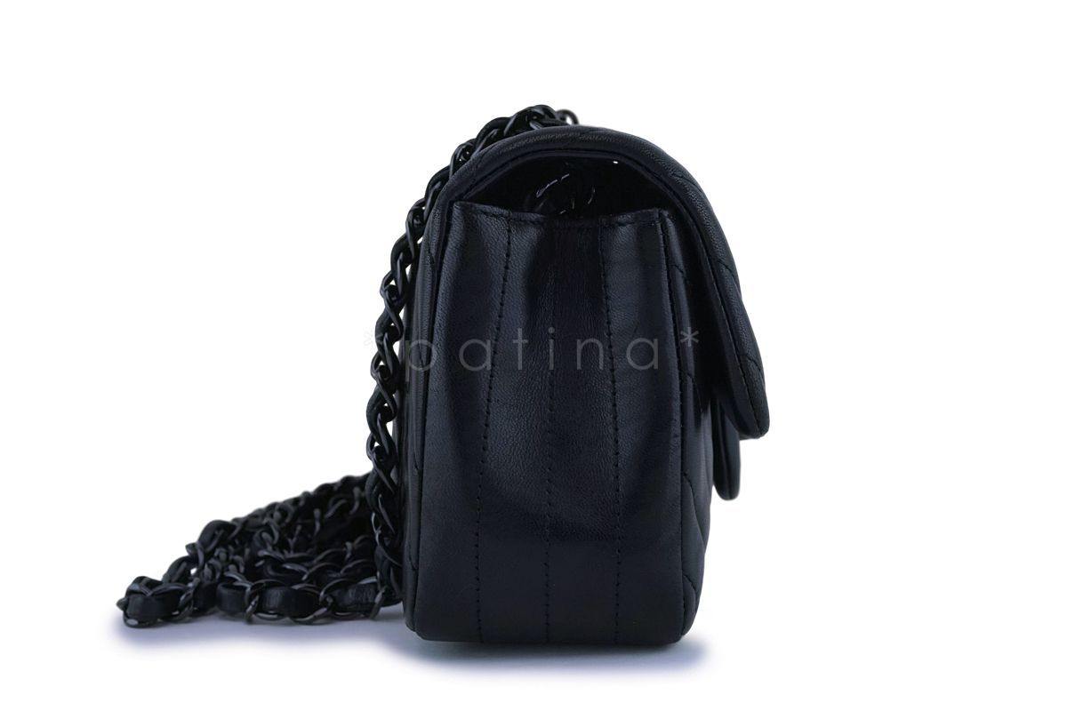 15S Chanel So Black Lambskin Chevron Rectangular Mini Flap Bag