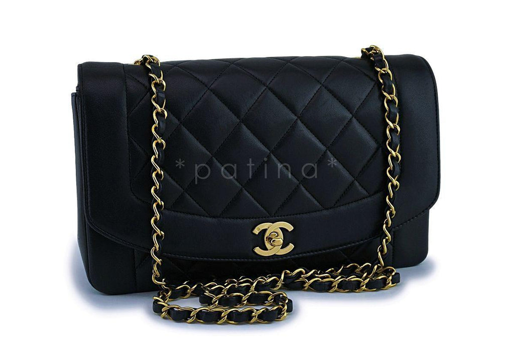 Chanel Black Vintage Lambskin Diana Medium Classic Flap Bag 24k GHW